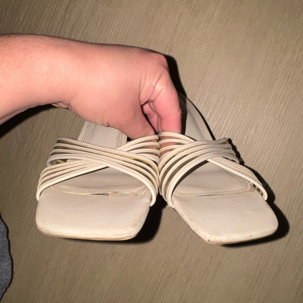 Zara Cream Strappy Kitten Heels